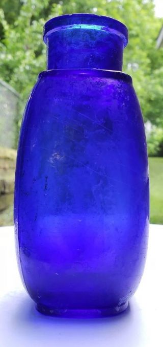 Antique Cobalt Blue Medicine Bottle Oddly Shaped Hand Blown Bim