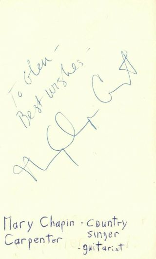 Mary Chapin Carpenter Singer Country Music Autographed Signed Index Card