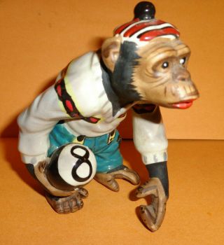 Cute Ceramic Porcelain Chimpanzee Monkey w/ T - Shirt /Hat & 8 Ball 2