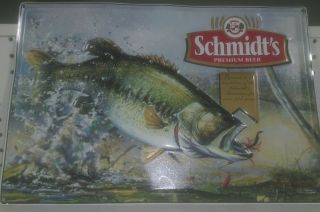 Rare Schmidts Beer Bass Wall Sign Advertisement Metal Tin Sign