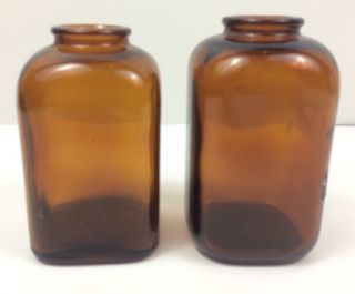 Antique Vintage Snuff Bottles Jar Amber Brown Glass Square Molded Art Prop Decor
