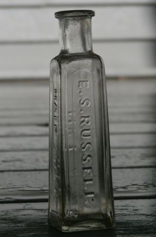 Early Antique E.  S.  RUSSELL No.  1 HAIR DYE Four Sided Medicine Bottle 5