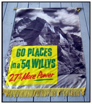 Willys Car Silk Showroom Banner 29 X 43” 1954