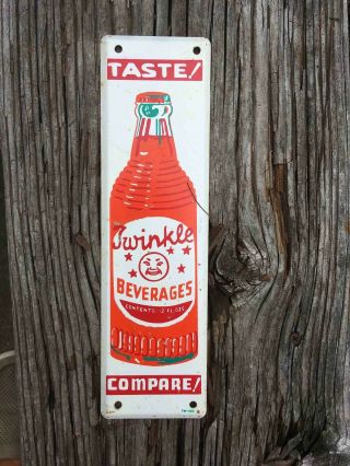 Vintage Twinkle Beverages Orange Soda Tin Tall Painted Advertising Door Push