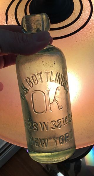 1800s Ok Bottling Co Blob Top Bottle Ny 528 W 38th St Advertising