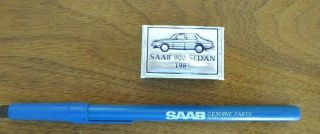 Vintage Saab Ball Point Pen & Saab 900 Sedan Matchbox,  Wooden Matches,