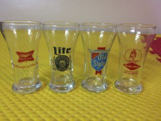 Set Of 4 Vintage 6 Oz Sham Bar Tap Beer Glasses Lite Old Style Miller Grain Belt