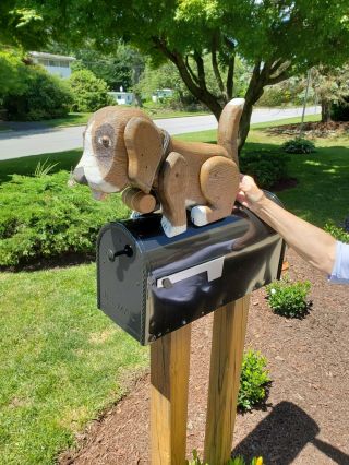 Vintage Saint Bernard Dog Mail Box Topper.  Solid Wood / Includes Keg