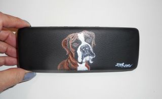 Boxer Dog Hand Painted Eyeglass Glasses Hard Case Vegan Box