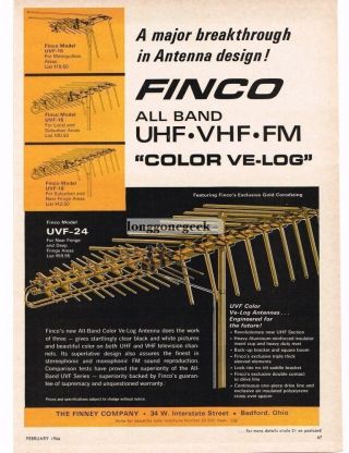 1966 Finco All Band Tv Antenna Vtg Print Ad