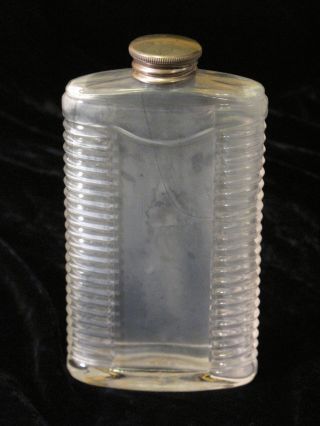 Vintage Antique Clear Glass Bottle With Corked Lined Silver Cap Dressing Table