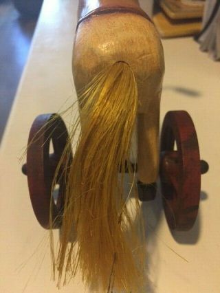 Vintage Wood Rocking Horse On Tricycle Wheels Rustic Country Doll Toy 3