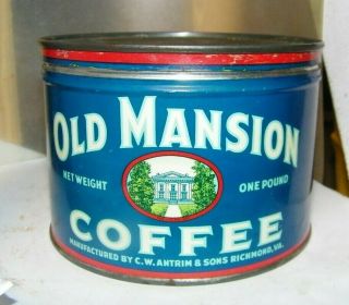 Vintage Old Mansion Coffee Cw Antrim & Sons Richmond,  Va With Lid 1