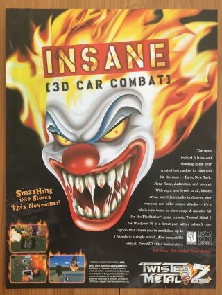 Twisted Metal 2 Ps1 Psx Playstation 1 1997 Rare Poster Ad Art Print Authentic