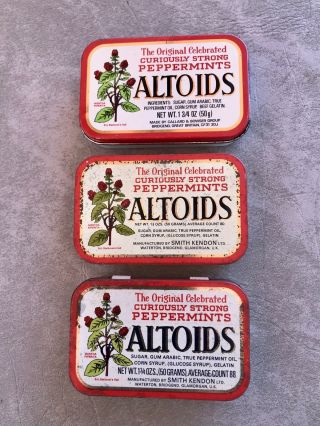 3 Vintage Rare Peppermint Altoids Tin,  Candy,  Mints.  Smith Kendon,  Callard Bowser