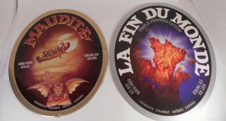 Maudite Embossed Metal Sign & La Fin Du Monde Strong Ale Cardboard