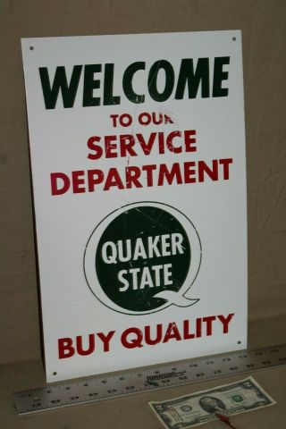 Quaker State Motor Oil Service Center Painted Tin Metal Sign Gas Oil Racing Farm