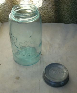 627f - 1 Root Mason Aqua Quart Fruit Jar With Zinc Lid