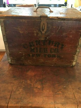 Old Wooden Milk Box With Lid Century Milk Co. ,  Ny