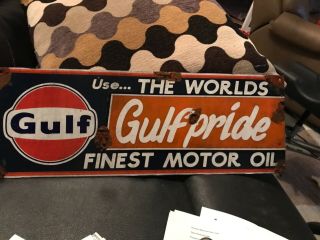 Antique Style Porcelain Look Gulf Pride Dealer Service Station Gas Pump Oil Sign