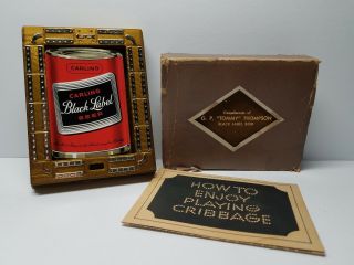 Vintage Carling Black Label Beer Can Shaped Playing Cards & Cribbage Board W/box