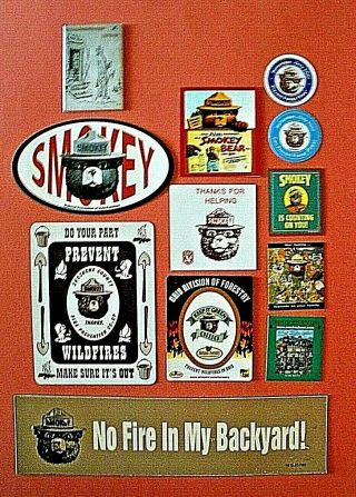 12 Smokey Bear Magnets - - Each Different - - - Forest Fires,  Wildfires Capitan,  Nm