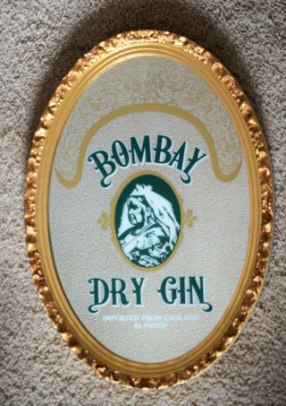 Vintage Bombay Dry Gin Mirror In Gold Gesso Style Frame - 26 " X 18 " - Mancave