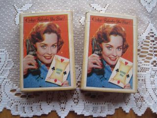 (2) Vintage 1961 Coca - Cola Playing Cards Decks Coke Woman & Score Pad