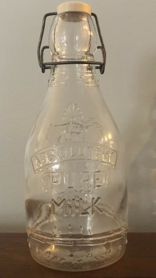 Vintage Italian Glass Absolutely Pure Milk Bottle Italy Woman Buckets Maid
