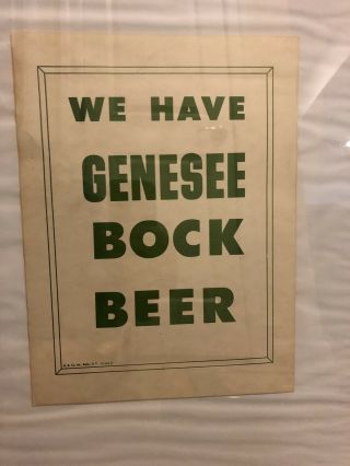 Genesee Brewing Company Genny Bock Beer Paper Sign Vintage