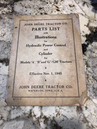 John Deere Tractor Co Hydraulic Power Control And Cylinder For Model A B And G - G