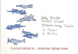 3 1/2 " X 5 " Autographed Card Lt Col John Bolt,  Wwii & Korean Flying Ace