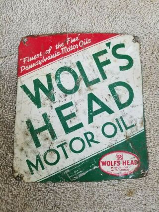 Wolfs Head Oil Sign Gas Station Service Farm Truck Car Bus Vintage Old Garage