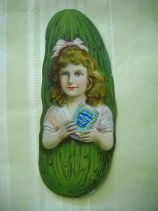 H.  J.  Heinz 57 Baked Beans Die - Cut Victorian Trade Card Chromo Girl Pickle Can
