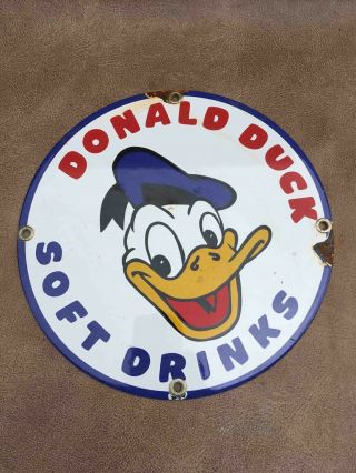 Old Donald Duck Soft Drinks Soda Round Porcelain Advertising Sign