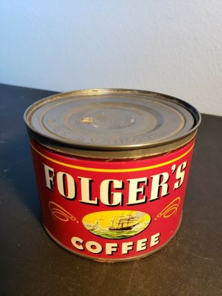 Vintage Folgers Coffee Tin Mountian Grown Drip Grind 1 Pound Coffee Tin 1959
