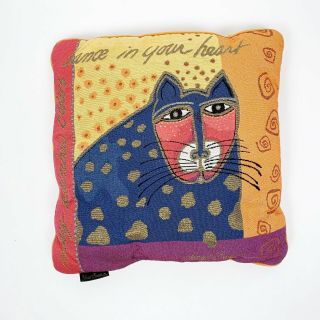 Laurel Burch Cat Tapestry Square Throw Pillow 18 X 18 Colorful Orange