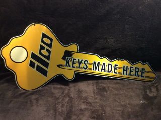 Vintage Ilco Keys Made Here Metal Double Sided.  Hanging Sign.  36 " X11.  5 "