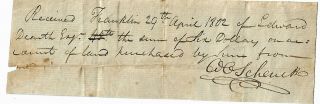 War 1812 General Ohio 1802 Gen.  W.  C.  Schenck Promissory Note Northwest Terr.