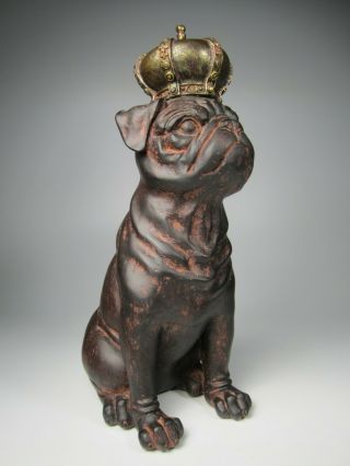 Pug Dog Statue With Vintage Gold Crown Statue Figurine Dark Purple