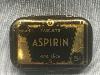 Antique Vintage Real Relief Realeef Aspirin Metal Tin Hopkinsville,  Kentucky
