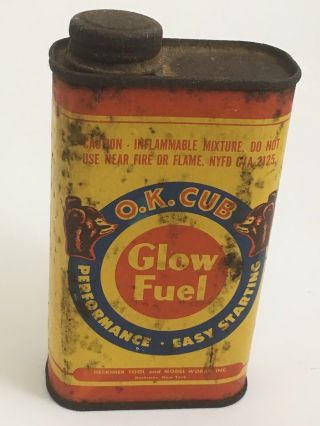 Vintage Model Airplane Gas Engine Fuel Tin Can Ok Cub Glow Fuel