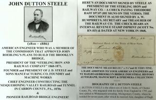 Brooklyn Bridge Roebling Engineer President Iron Railroad Document Signed Check