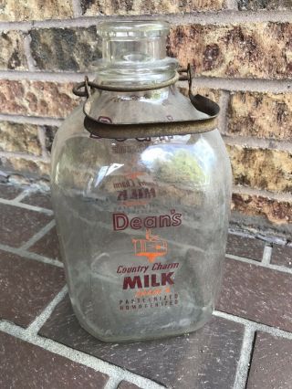 Deans Dairy Square One Gallon Glass Two Color Strong Pyro Milk Jug