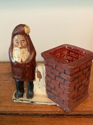 Santa Claus By Square Chimney Glass Candy Container Look At The Paint