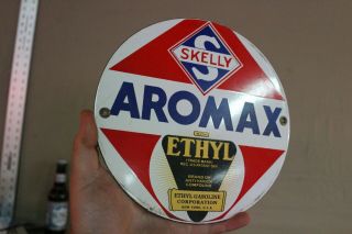 Skelly Aromax Ethyl Gasoline Porcelain Sign Gas Oil Car Farm Texas Dr Motor