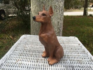 Vintage Universal Statuary Rust Red Doberman Pinscher Inset Eyes Dog Figurine