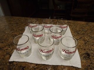 8 Vintage Hamms Beer Glasses Born In The Land Of Sky Blue Waters 6 Oz.  Gold Rims