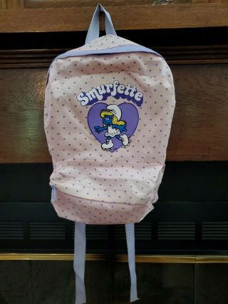 Rare Vintage 1983 Smurfs Smurfette School Bag Back Pack Skates