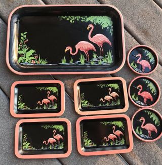 8 Vintage Metal Flamingo Trays 50 